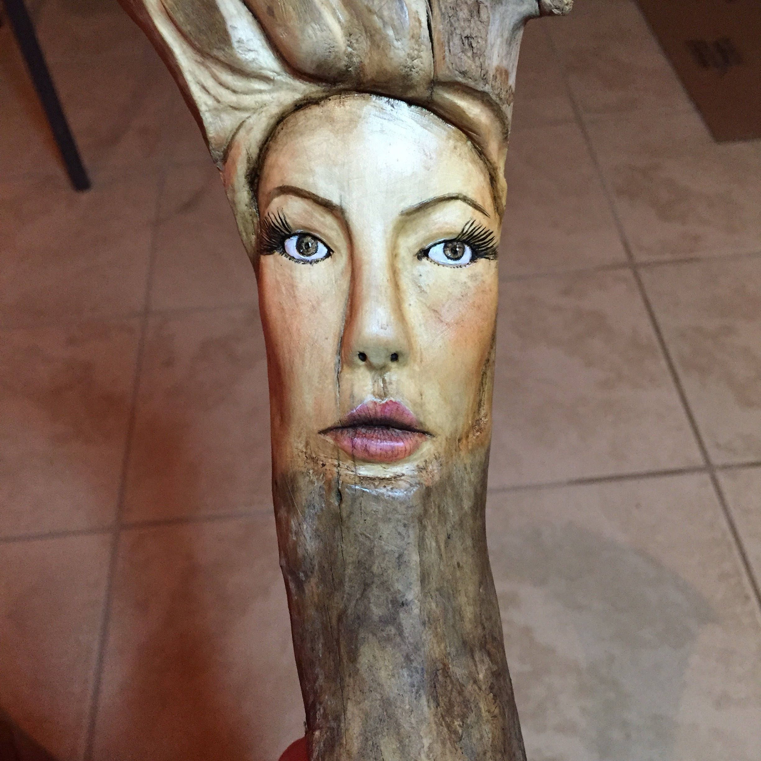 SALE, Wood Carving, Female Wood Spirit, Driftwood, Gift for Her, Handmade Woodworking, Wall Art