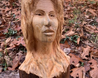 female face wood carving bust sculpture perfect wood gift carving of a girl handmade Woodworking hand carved wood Art by Josh Carte original