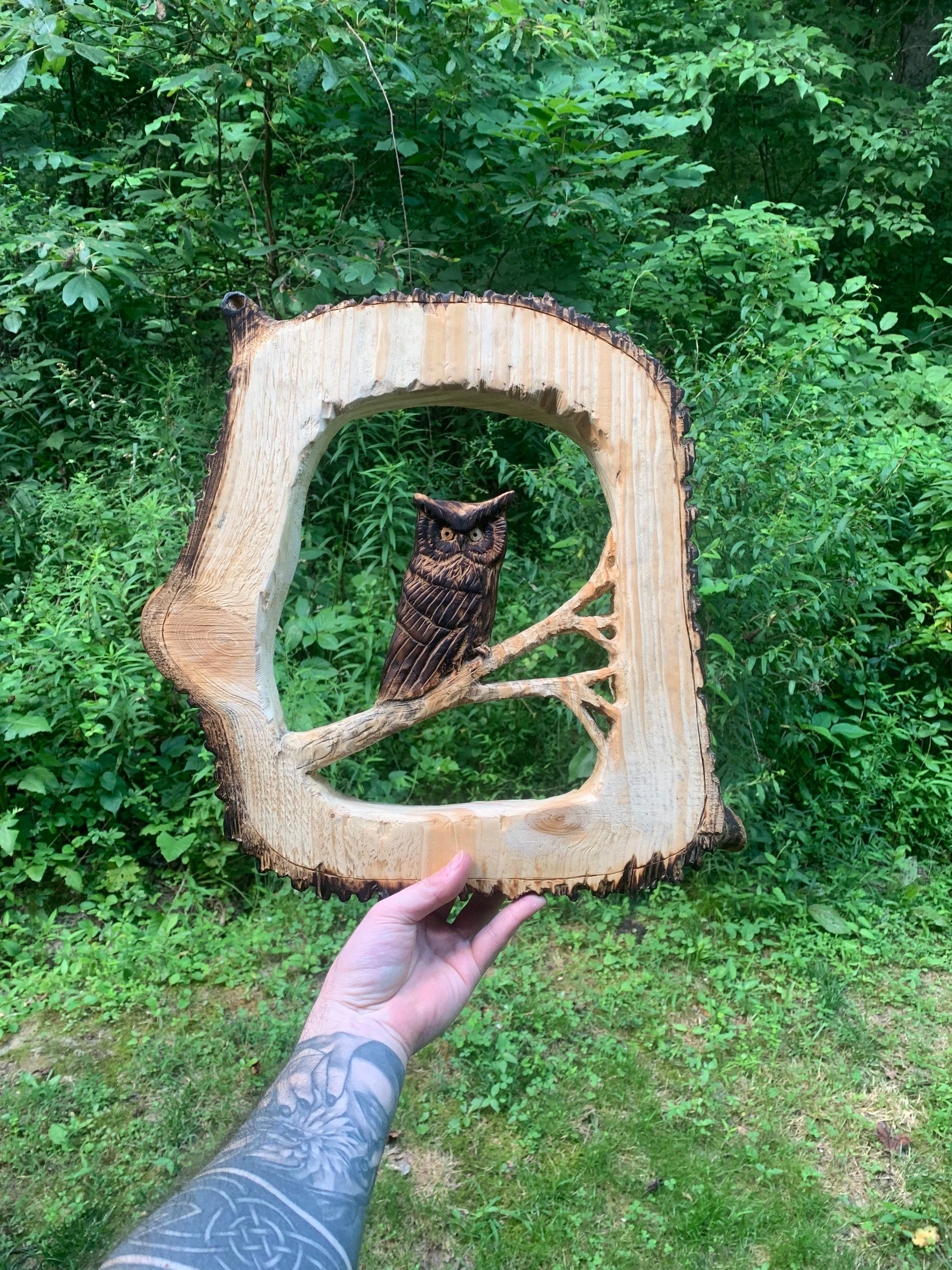 RESERVED for John, Owl Wood Carving, Chainsaw Carving, Hand Carved Wood Art, Wood Wall Art, by