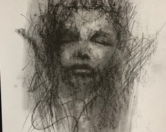 Charcoal Drawing, Charcoal Print, Drawing of a Girl, by Josh Carte, Wall Art Drawing, Hand Drawn Art, Rest, Pencil Art, Figurative Drawing