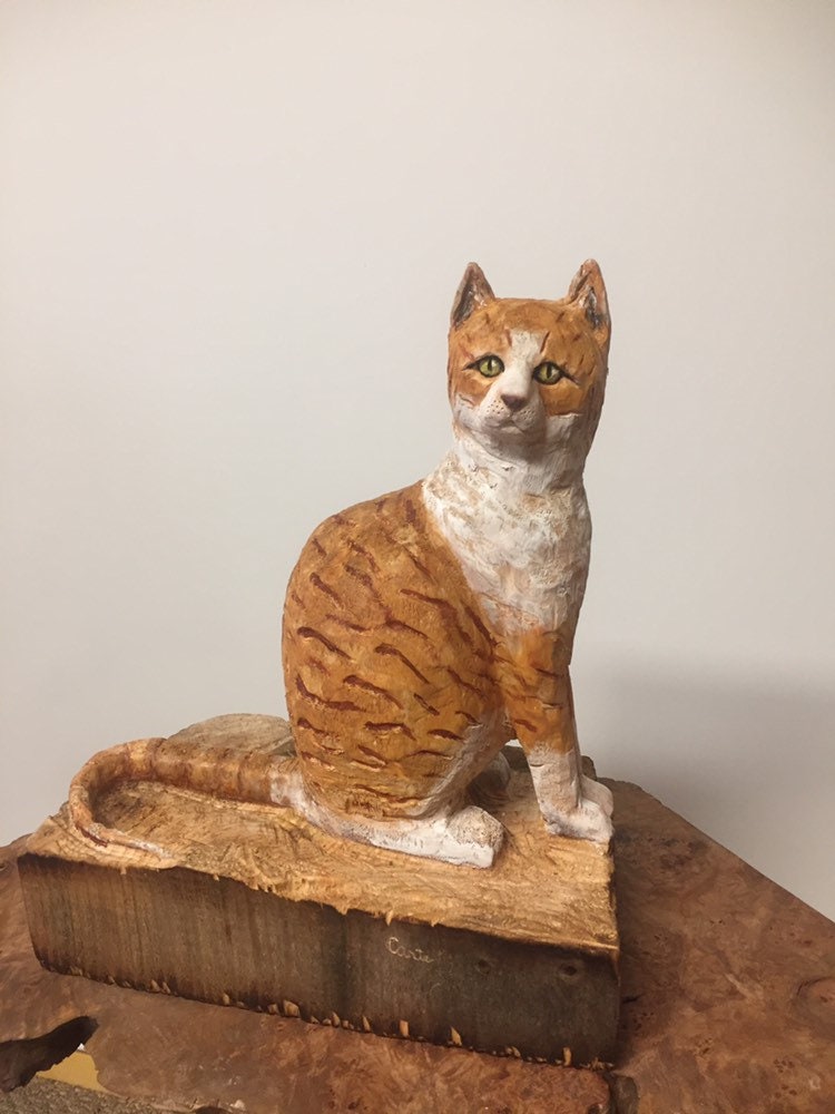 Cat Wood Carving, Cat Sculpture, Carving of a Cat, by Josh Carte, Made