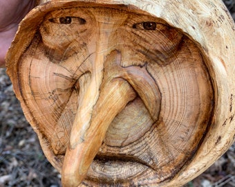 Wood carving big nose hand carved wood Art by Josh Carte wood wall art sculpture carving of a face made in Ohio handmade woodworking art