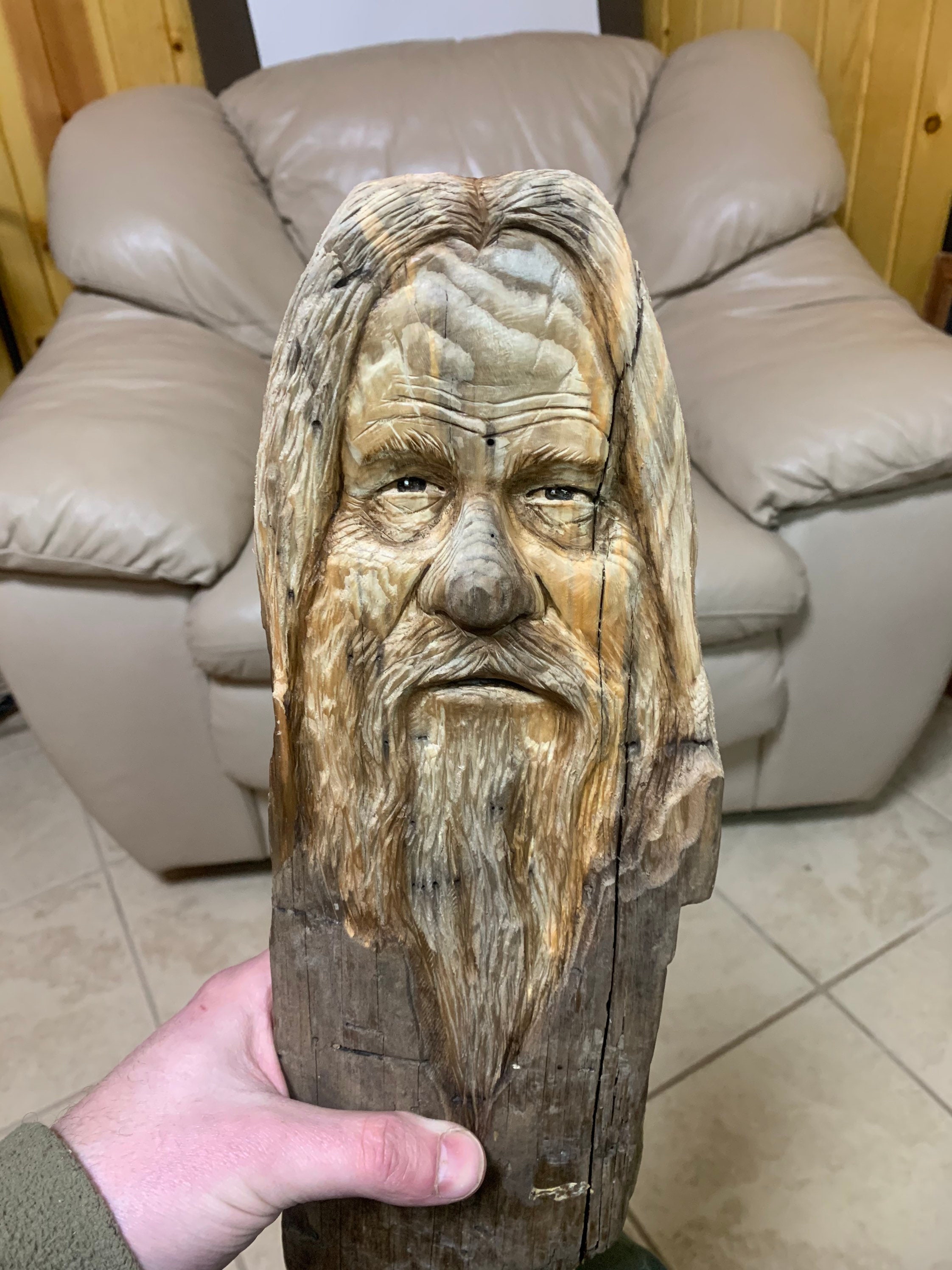 Driftwood Carving, Driftwood Art, Wood Spirit Carving, Mountain Man, by  Josh Carte, Hand Carved Wood Art, Wood Wall Art, Carving of a Face