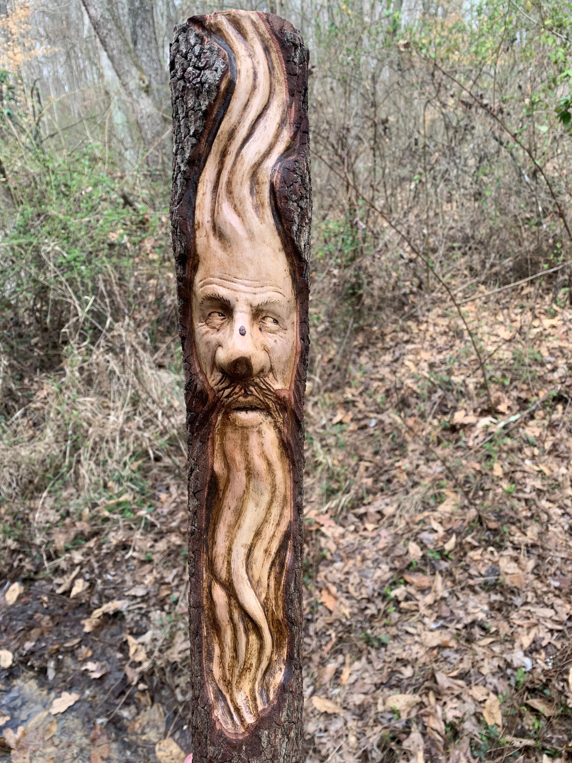 Wood Spirit Carving, Wood Wall Art, Carving of a Face, by Josh Carte