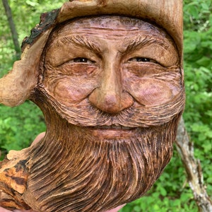 Maple burl wood carving by Josh Carte Carving of a face wood spirit carving wood wall art old man with beard hand carved art made in Ohio