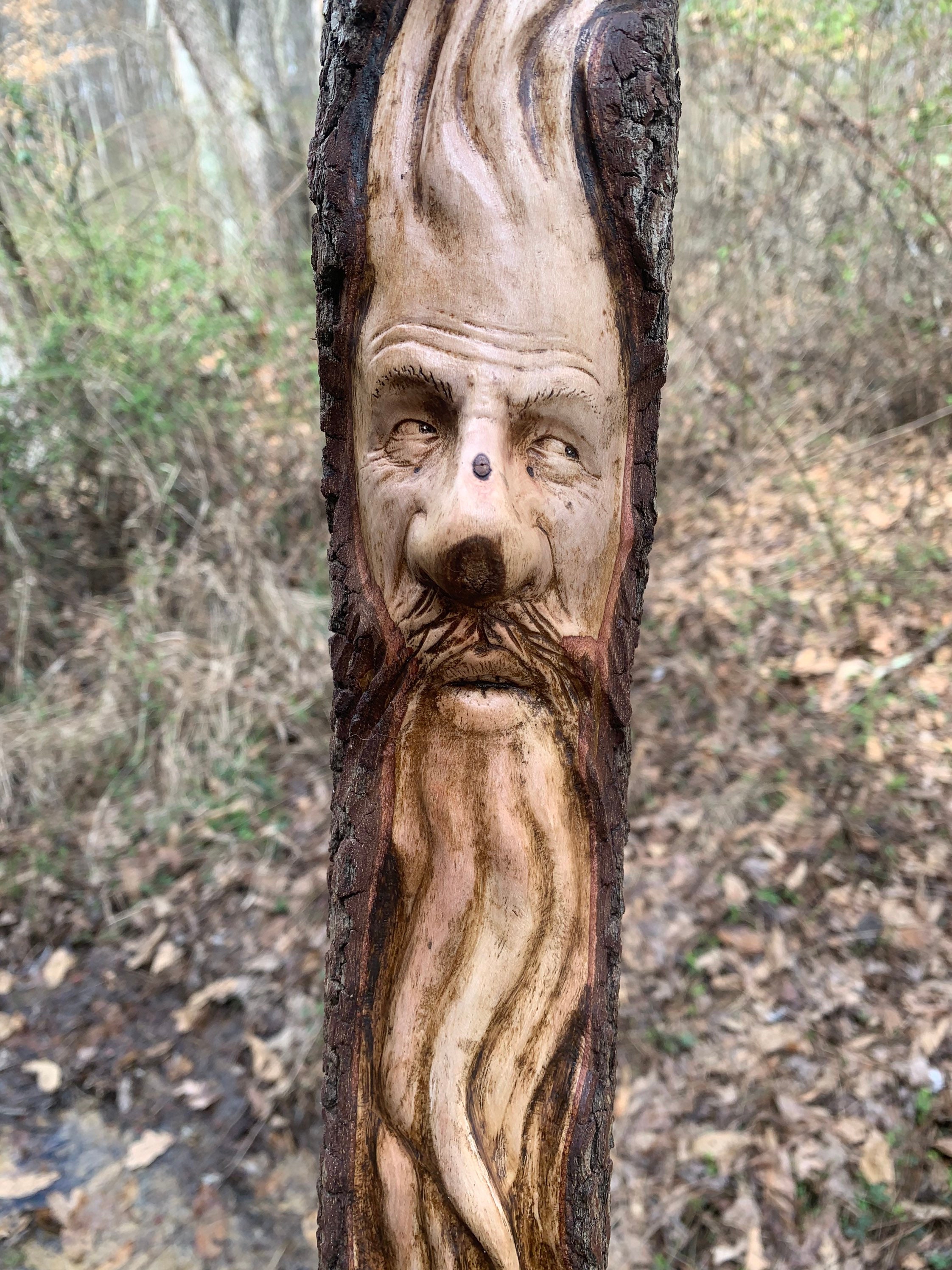 Wood Spirit Carving, Wood Wall Art, Carving of a Face, by Josh Carte