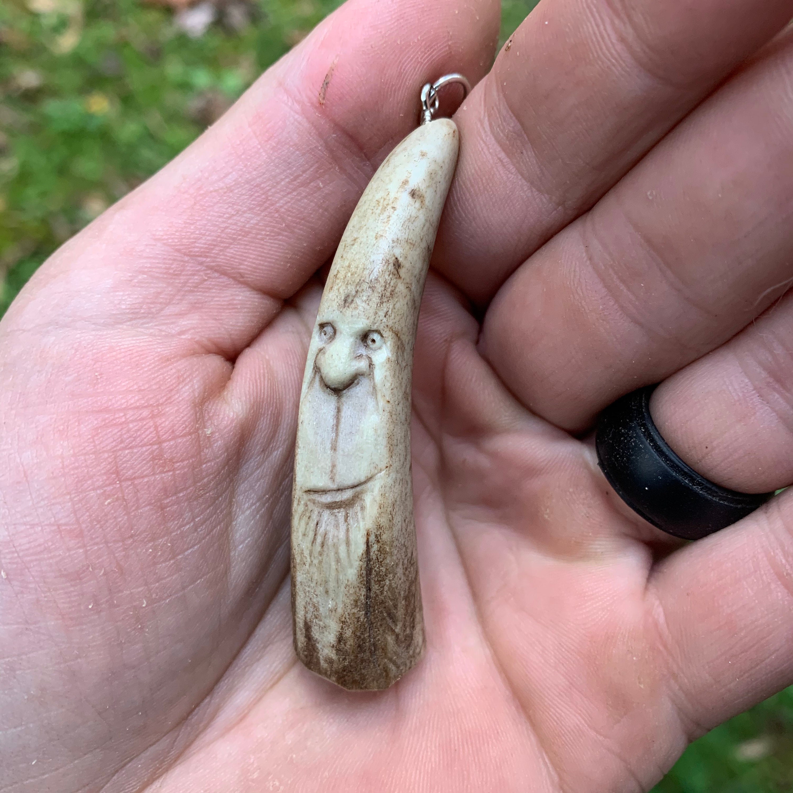 Bone Carving, Carving of a Face, Deer Antler Carving, Bone Necklace