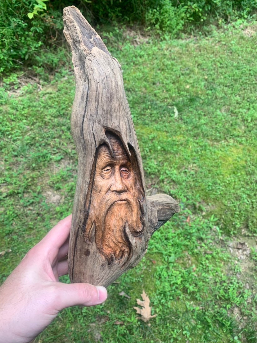 Wood Carving, Wood Spirit Carving, Driftwood Carving, Carving of a Face