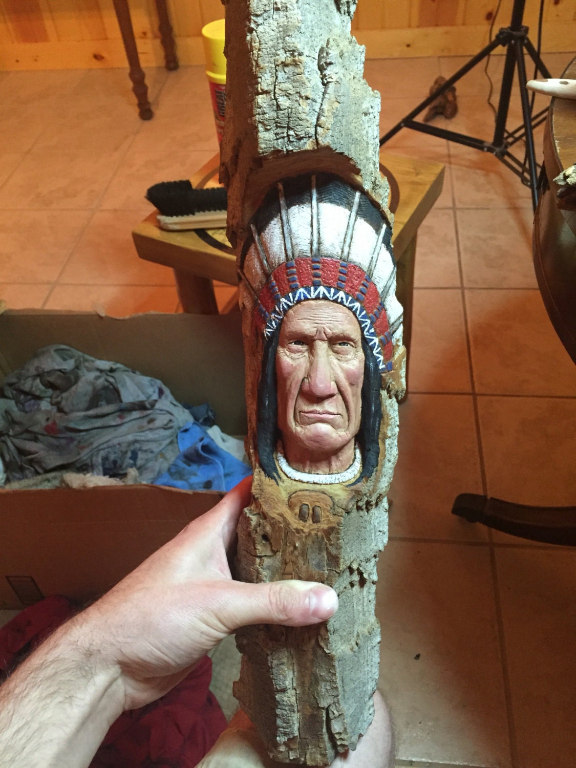 Native American Wood Sculpture, Wood Carved Wall Decor, American