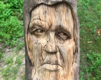 Driftwood Carving, Wood Wall Art, Hand Carved Wood Art, Driftwood Art, by Josh Carte, Carving of a Face, Unique Wood Art, Made in Ohio