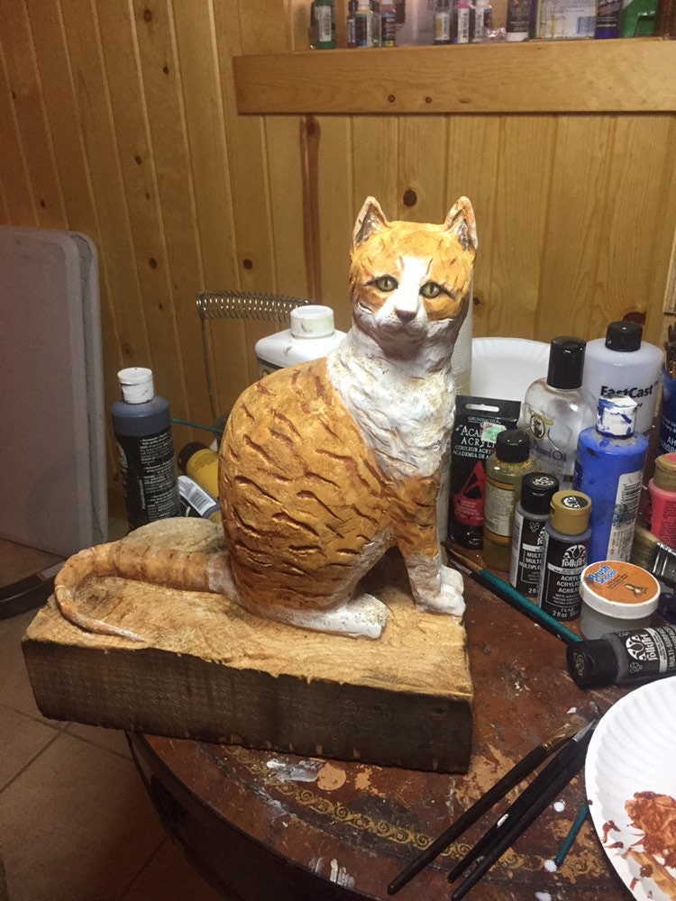 Cat Wood Carving, Cat Sculpture, Carving of a Cat, by Josh Carte, Made