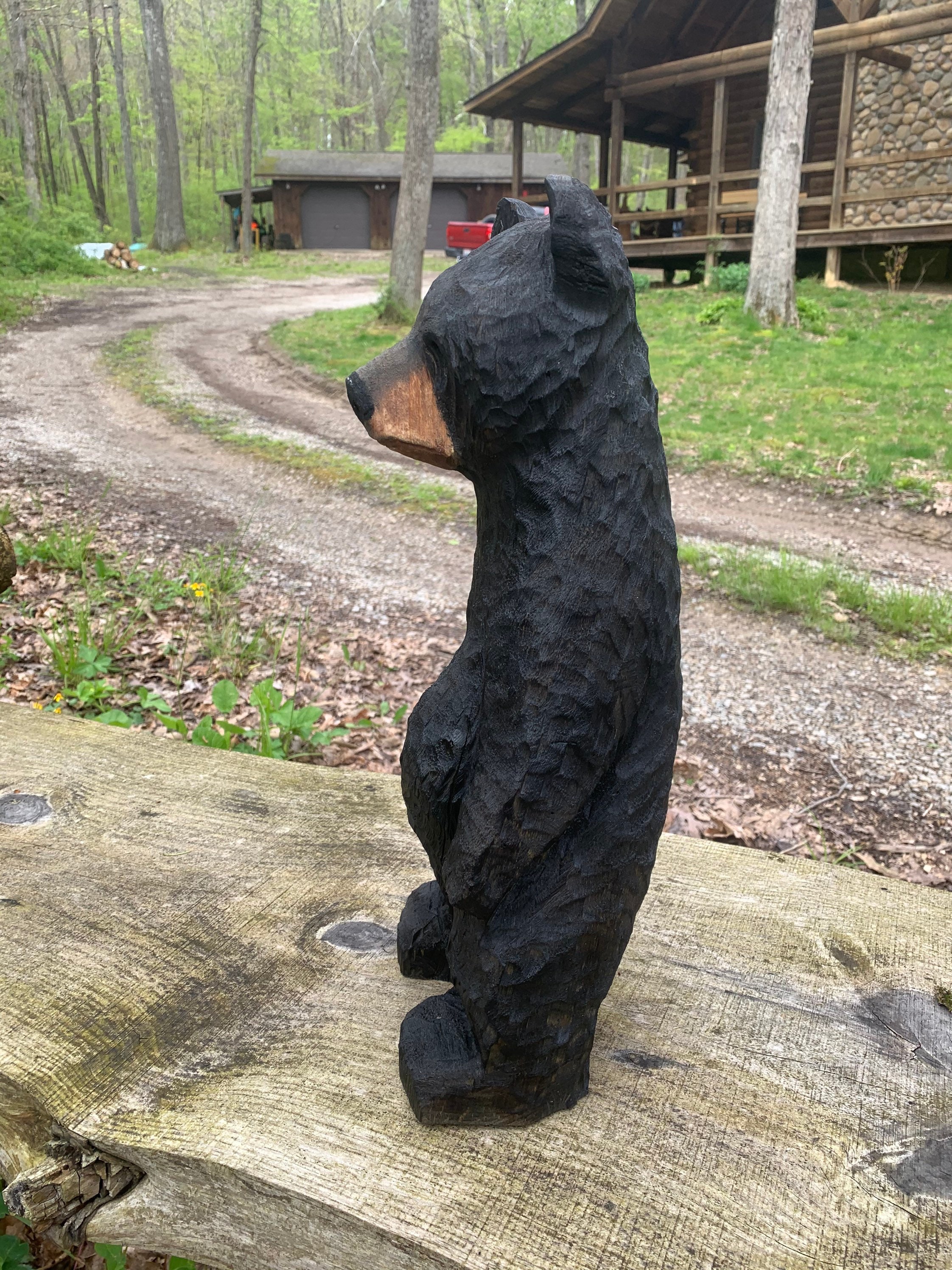 Bear Chainsaw Carving, Carved Black Bear, Wooden Bear, Wood Carving