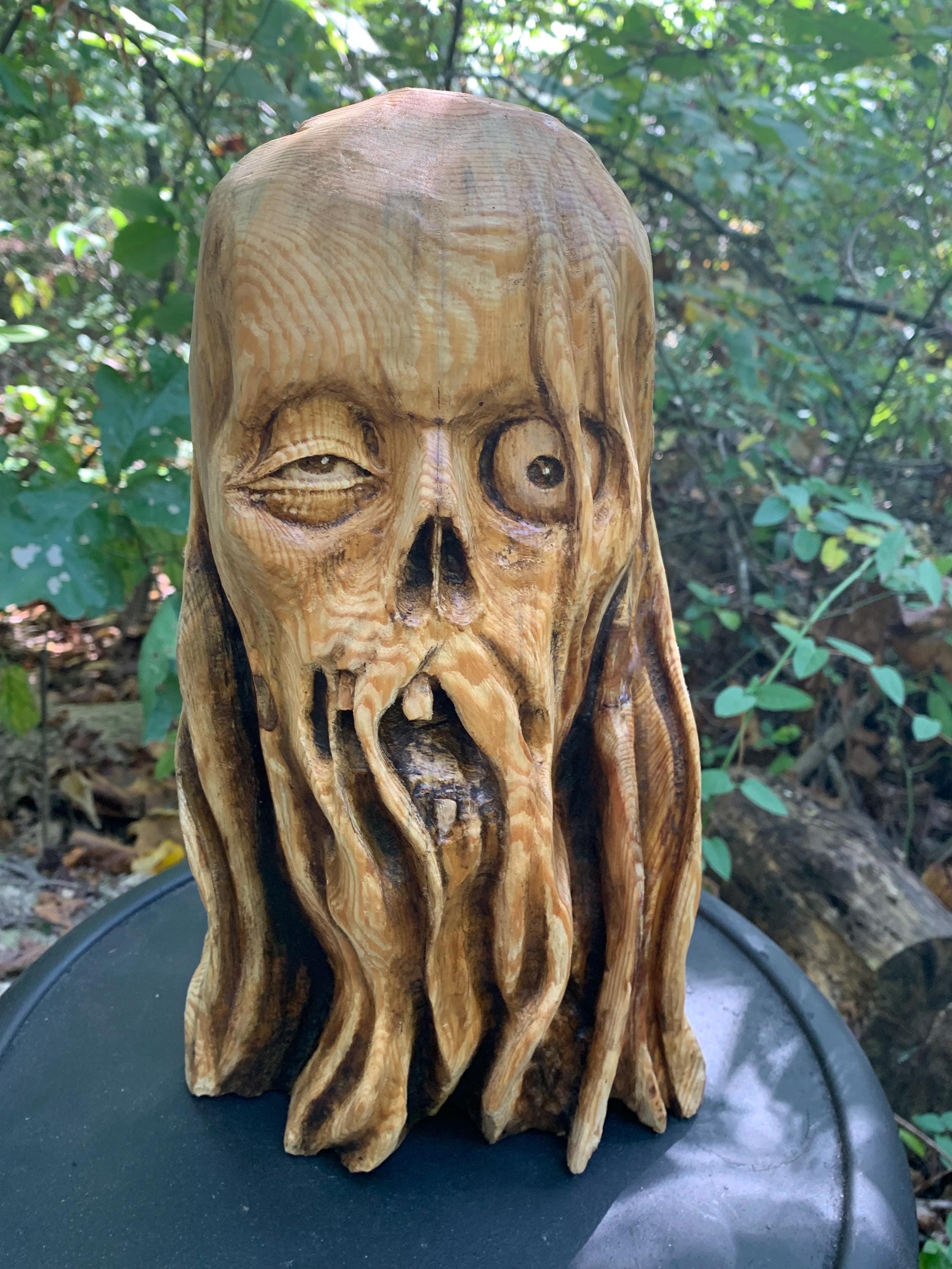 Chainsaw Carved Wood Skull Sculpture, Dark Macabre Art - Etsy