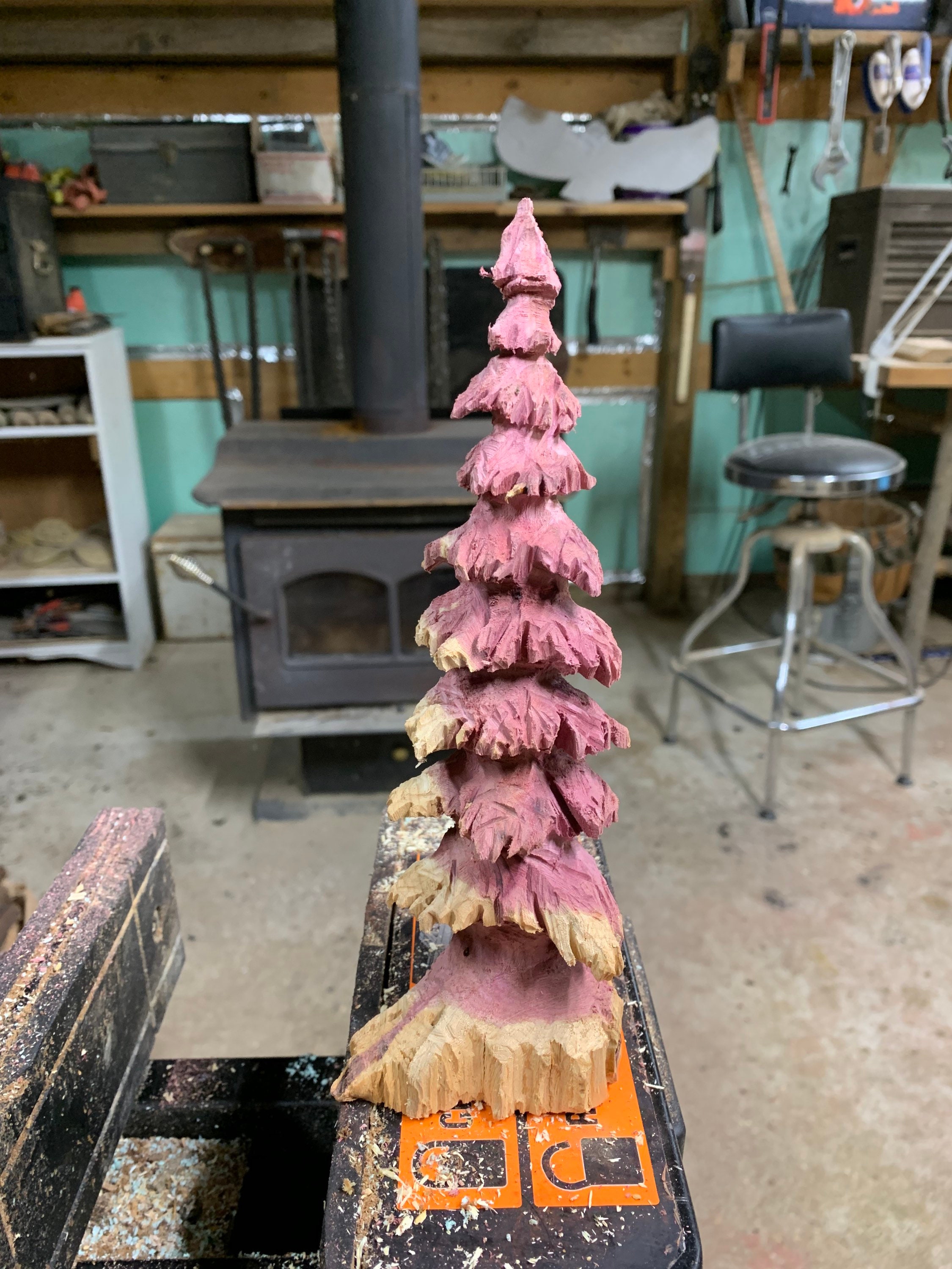 Christmas Tree Wood Carving Chainsaw Carving Wood Gift for Him Wood