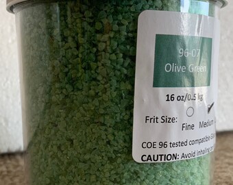 Wissmach C.O.E. 96-07 Olive Green Medium Fusing Frit  - From Wizards of Glass, LLC-  With FREE SHIPPING!!! 1 pound container.