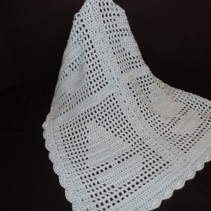 Baby Blanket-- Hand Crochet Soft Yarn -- Baby Blue Sailboat -- Stroller/Car Seat Size