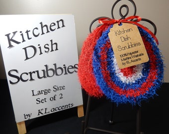 Crochet Kitchen Scrubbies, Quick Drying Polyester, Set of Two