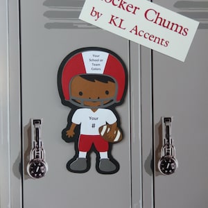 Football Locker Decorations.  Personalize your own Locker Chum with Team Colors and Jersey Numbers.