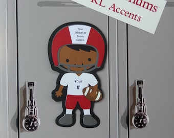 Football Locker Decorations.  Personalize your own Locker Chum with Team Colors and Jersey Numbers.
