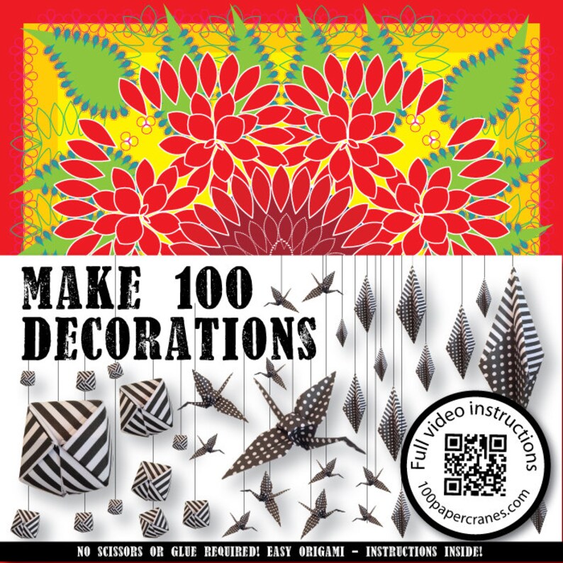 Red and green origami paper floral design 100 pack. Etsy