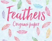 Feather patterned origami paper,  feathers design 100 pack. decorations, cranes, lilies … garlands and displays for weddings