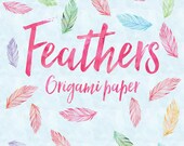 Feather patterned origami paper,  feathers design 100 pack. decorations, cranes, lilies … garlands and displays for weddings