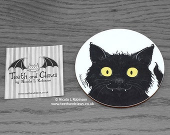 Cat Coaster, Black Cat, Cat Gift, Cat Lover Gift, Gothic Cat, Cat Coffee Mat, Cat Drink Coaster, Cat Home Decor, Black Cats, Lucky Black Cat