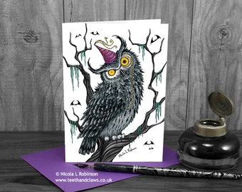 Gothic Owl Birthday Card, Wise Owl Birthday, Halloween Birthday Card, Owl Birthday, Alternative, Grandparent, Owls, Goth Card, Black, Purple