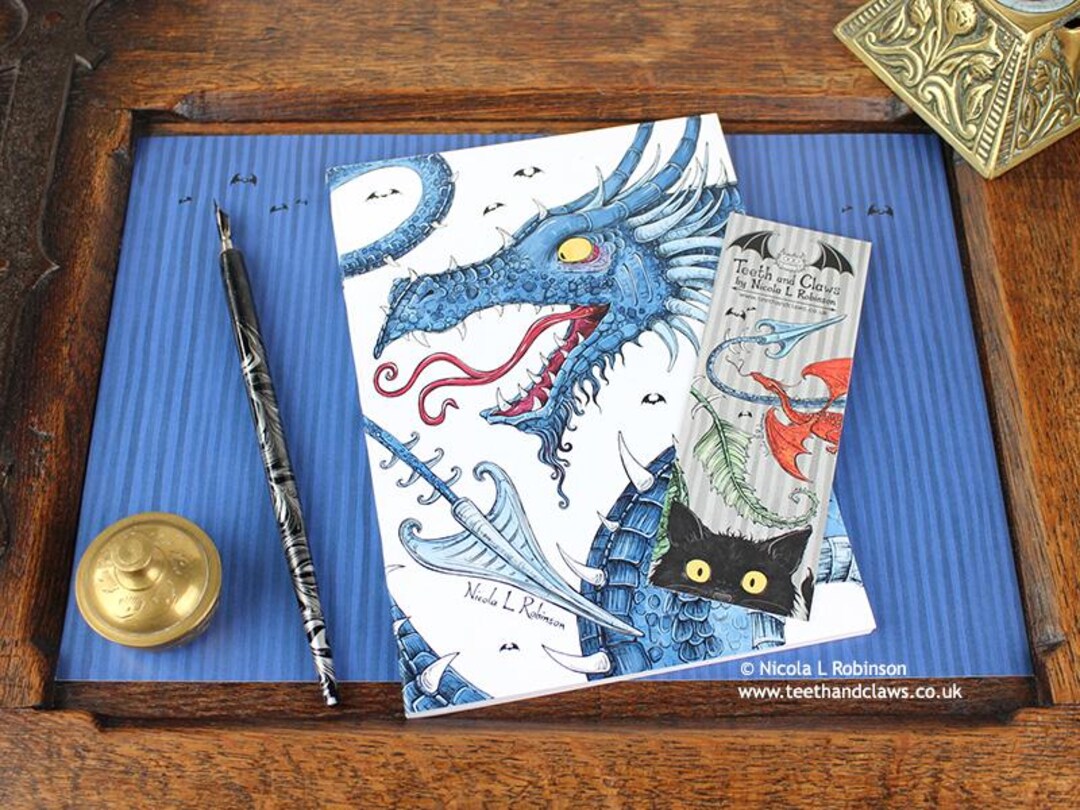 Dragon Notebook Blue Dragon Notebook | Illustrated Fantasy Dragon Journal | UK Made - Etsy