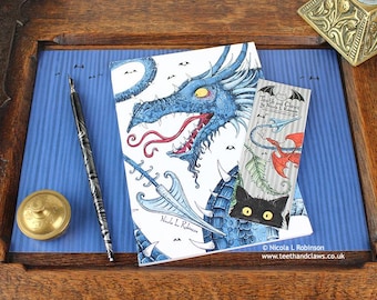 Blue Dragon Notebook | Illustrated Fantasy Dragon Journal | UK Made