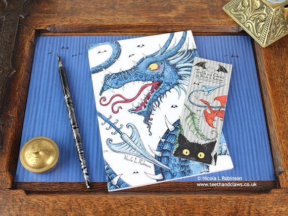 Blue Dragon Notebook, Dragon Journal, Gothic Dragon Notebook, Fantasy Writer gift, Book Lover Gift, Serpent Notebook, Unique, Made in the UK