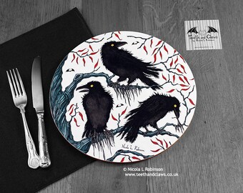 Crows Table mat, Gothic Place Mat, Three Crows, Raven Gift, Crows, Round mat, Crow tableware, Crows homeware, Sturdy Table mat