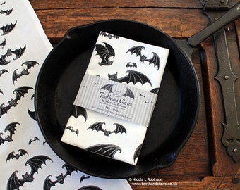Gothic Bats Tea Towel | Screen Printed Organic Cotton | UK Made
