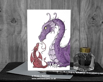 Dragon Mother's Day Card, Birthday Card, Greeting Card, Welsh Dragon, Purple, Mother Card, I love you, Cute Dragon Card, Made in the UK