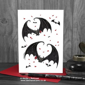 Bats Valentine Card, Gothic Valentine Card, Alternative Valentine Card, I Love You Card, Gothic Bats, Vampire Bat Card, Bat Greeting Card, image 1