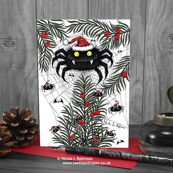 Spider Christmas Card | Santa Spider & Yew Tree | Made in the UK