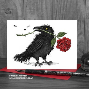 Gothic Raven Anniversary Card, Raven and Rose Engagement Card, Love Card, Alternative Card, I Love You Card, Ravens, Gothic Romance, Crows