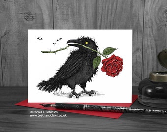 Gothic Raven Anniversary Card, Raven and Rose Engagement Card, Love Card, Alternative Card, I Love You Card, Ravens, Gothic Romance, Crows