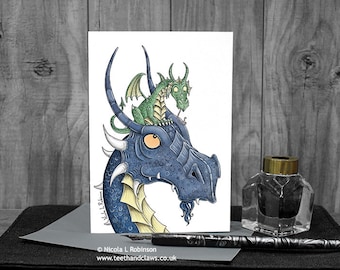 Dragon Dad Card | Blue and Green Dragons Greeting Card | UK Made