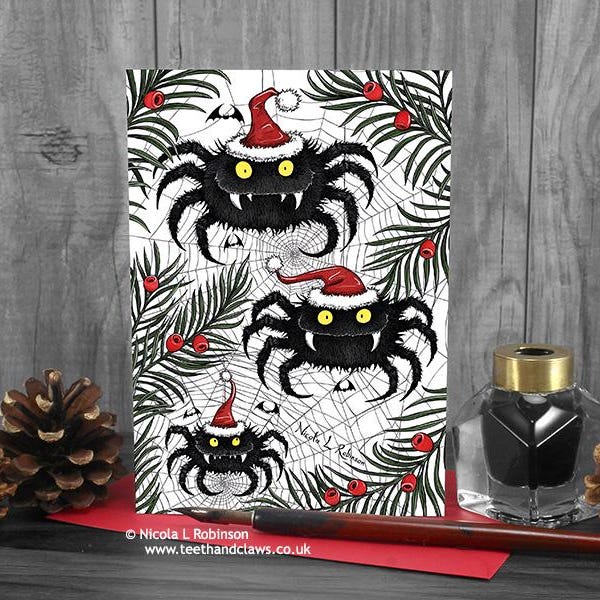Spider Christmas Card | Gothic Spiders & Yew Tree | Made in the UK