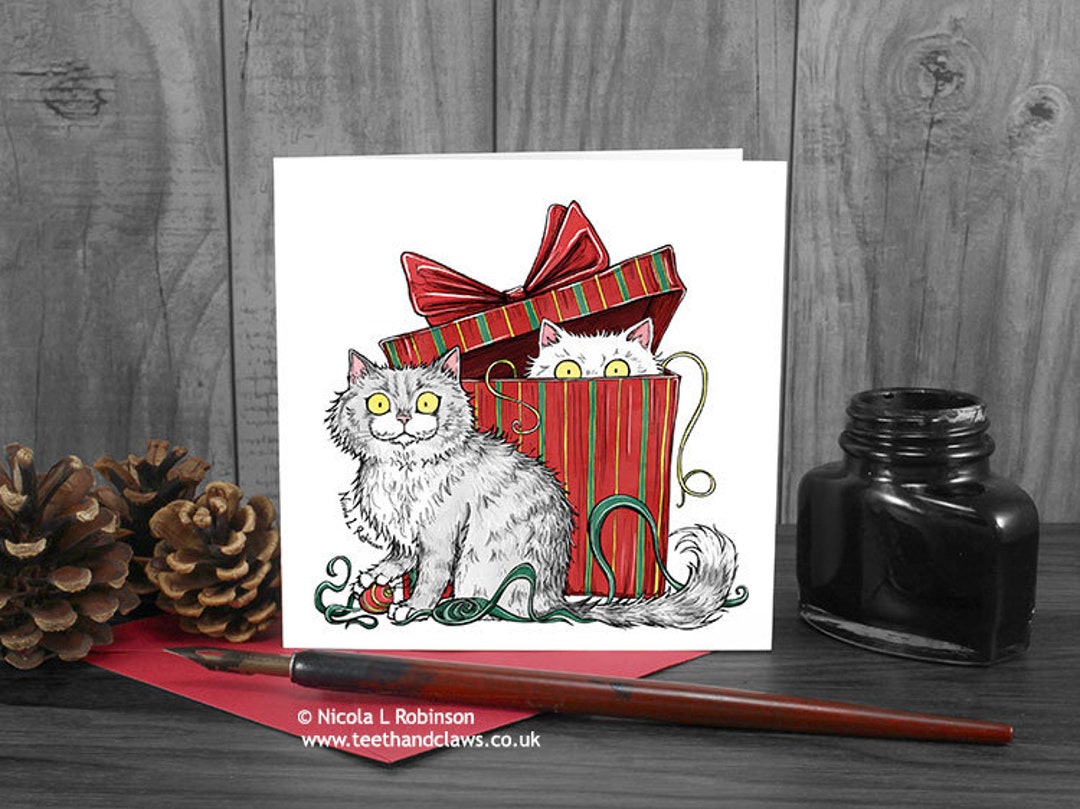 Cat Christmas Card Cat Christmas Gift Cats in Boxes Cute Etsy UK