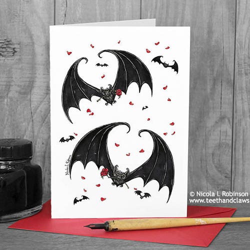 Bats Valentine Card, Gothic Valentine Card, Alternative Valentine Card, I Love You Card, Gothic Bats, Vampire Bat Card, Bat Greeting Card,