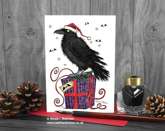 Raven Christmas Card, Gothic Christmas Card, Alternative Christmas Card, Crow Lovers, Goth Christmas, Happy Christmas, Corvid Card