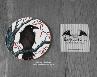 Crow Coaster, Crow Gift, Crow Lover Gift, Gothic Crow, Crow Coffee Mat, Crow Drink Coaster, Crow Home Decor, Ravens, Corvids