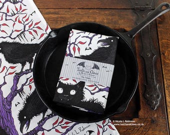 Black Cat and Ravens Tea Towel | Folklore Kitchen Gift | UK Made