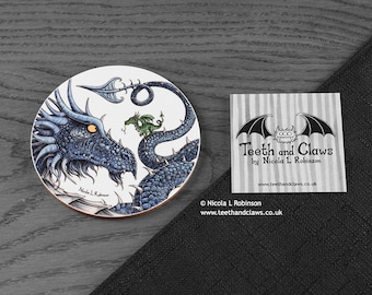 Dragon Coaster, Big Blue Dragon, Dragon Drink Mats, Dragon Decor, Geek Gift, Dragon Fantasy, Dragons, Gift for Dad, Unique, Quirky, Coasters