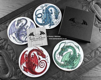 Dragon Coasters Set of 4 | Fantasy Dragons Gift Box | UK Made 