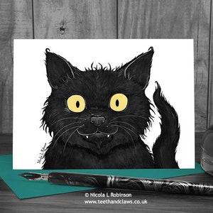 Black Cat Card, Cat Greeting Card, Black Cat, Gothic Birthday Card, Cat note card, Lucky Black Cat, Birthday Cat Card