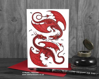 Dragons Valentine Card, Red Dragon Love Card, Alternative Valentine Card, I Love You Card, Welsh Dragons, Dragon greeting card, Anniversary