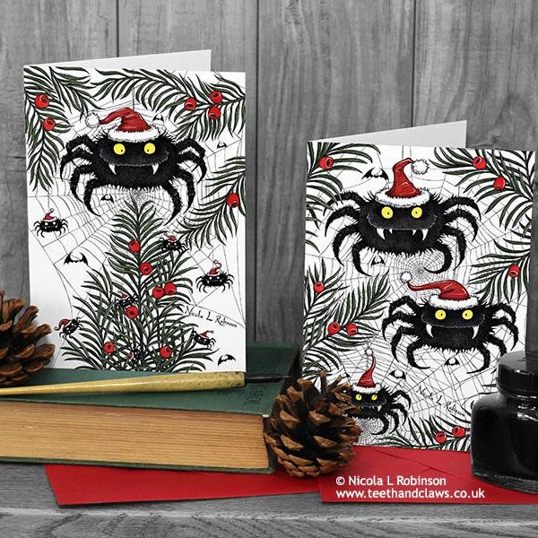 Spider Christmas Cards | Set of 6 Gothic Yew Tree Cards | Made in the UK
